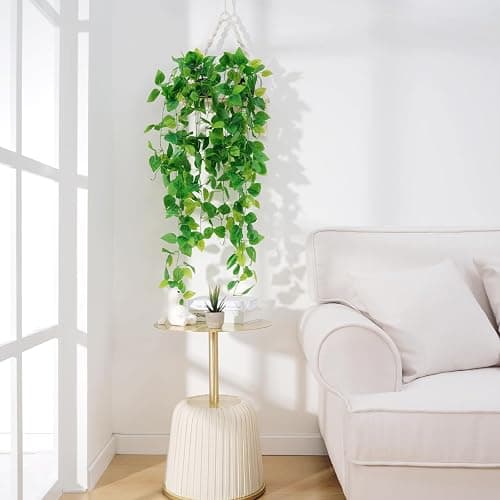 BLEUM CADE Fake Hanging Plants, 2pcs Artificial Hanging Plant, Faux Pothos Vines Hanging Plant Greenery for Wall Home Living Room Indoor Outdoor Decor (No Baskets) - Pothos Ivy Vines - 2pcs thumbnail 8