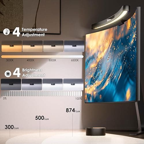 Quntis 45cm Curved Monitor Light Bar with Remote Control & Touch Control, Auto Dimming Screen Light, Eye Protection Glare-Free Monitor Lamp for Curved & Irregular Screens, Black thumbnail 3