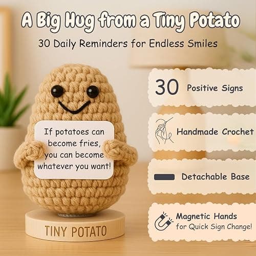 Tiny Potato - Positive Crochet with 30 Swappable Affirmation Cards | Small Gifts for Women, Teen Girls, BFF for Birthday, Mental Health Emotional Support, Christmas Stocking Stuffers, Just Because thumbnail 3