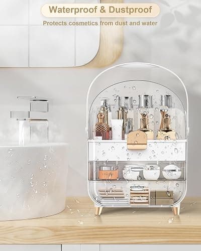 Makeup Organizer Countertop, Skincare Holder Bathroom Counter Organizer, Storage Box Cosmetic Display Cases, Teen Girl Gifts Make up Organizers for Vanity, Dresser (Rose Gold) thumbnail 6