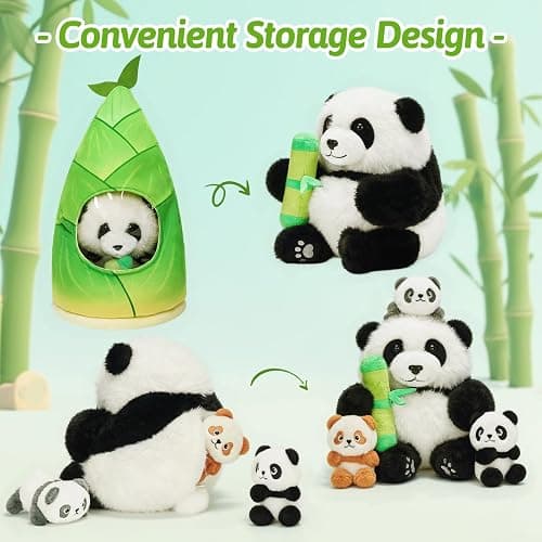 OUOZZZ Panda Stuffed Animals with 3 Babies Inside Panda Bear Plush Toys with 19" Bamboo Shoot Bag - Christmas Plush Gifts for Kids Present Toys Girls Boys Toddler thumbnail 6