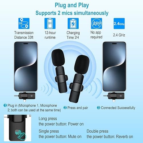 71" Content Creator Essentials Vlogging Kit - 2 Lights & 2 Mics, 360° Rotating Auto Face Tracking Tripod for iPhone/Android/Camera with Wireless Remote, No App for Vlog, Live, Video Record thumbnail 3
