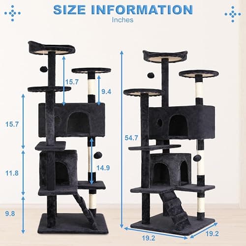 FDW | 54" Cat Tree Tower | Dark Gray | Multi-Level Indoor Activity Center with Sisal Scratching Posts, Condos, Plush Perches, Hanging Cat Toys | Sturdy, Easy to Assemble | for Kittens & Adult Cats thumbnail 7