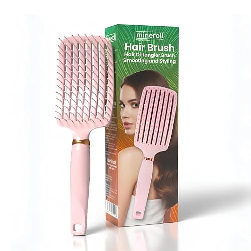 Mineroll Detangler Hair Brush – Soft Bristle Vent Brush for Wet & Dry Hair, Pain-Free Detangling for Curly, Wavy, Fine & Straight Hair, For Women, Men & Kids (Pink) - Image 1