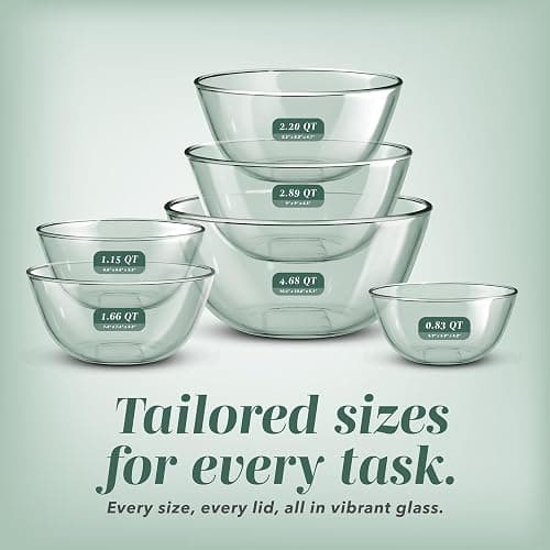 COOK WITH COLOR 12 Pc Glass Mixing Bowl Set with Lids – Borosilicate Glass Nesting Bowls for Cooking, Baking and Meal Prep, Colored Green thumbnail 6
