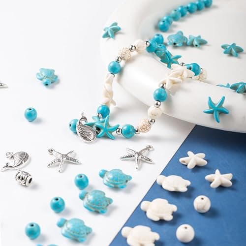 ToBeIT 325Pcs Turquoise Sea Turtle Beads Starfish Bead Blue White Tortoise Turtle Charms Summer Beach Animal Spacer Bead Shell Craft Beads for Jewelry Making DIY Bracelets Necklace Supplies thumbnail 4