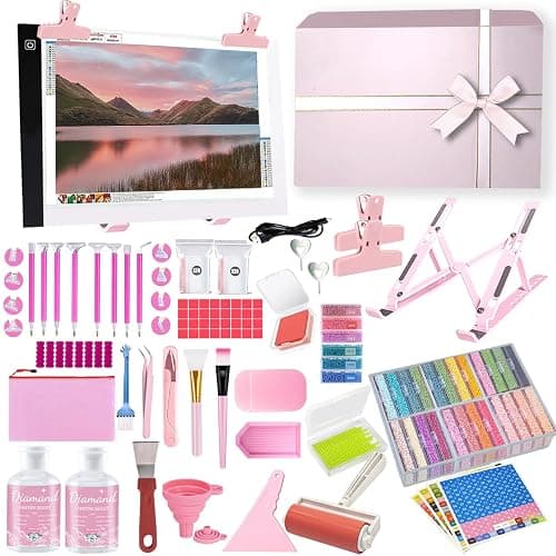 Qlonry 150 Pcs All Inclusive Diamond Painting Tool Kit Diamond Art Accessories Kit Including A4 LED Light Pad Kit,Bracket,Convex Point Design Storage Box,Painting Pen for DIY Craft - Image 1