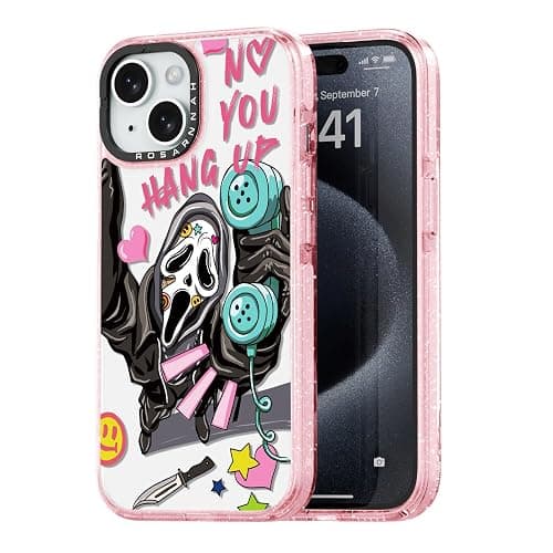 Rosarnnah Compatible for iPhone 15 Case Cute - Durable Shockproof 6.6 ft Drop Impact Phone Case - Funny Skeleton Design for iPhone 15 6.1" Glitter Pink - Image 1