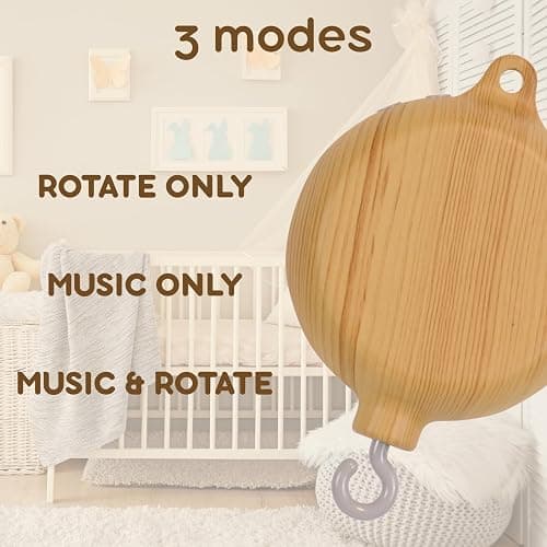 Lanttoe Crib Mobile Motor with Music Box, Baby Mobile for Crib with 12 Classic Lullabies & Rotating Function, Wooden Design Crib Mobile with Music thumbnail 4