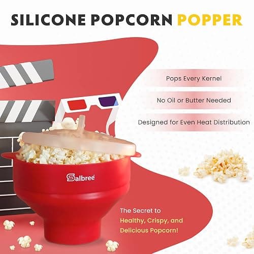 The Original Salbree Collapsible Silicone Microwave Popcorn Popper Maker Machine, Microwavable Bowl Holds 16 Cups, Uses Hot Air and Oil Always Optional - The Most Colors Available (White) thumbnail 3