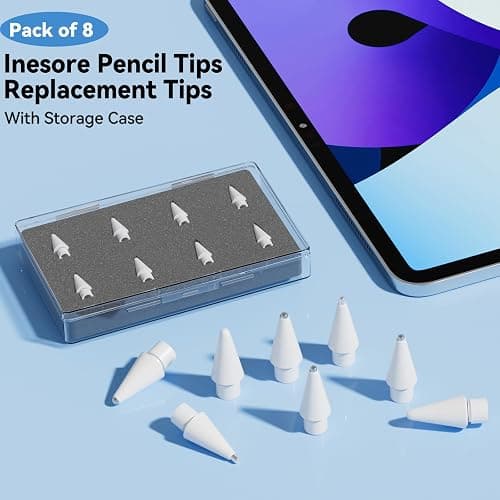 Inesore 8 Pack for Apple Pencil Tips Replacement Accessories,Compatible with Apple Pencil Pro/2nd Generation/1st Generation/USB C,iPencil Nib for iPad Pro/Air/Mini,for Drawing Writing(White Metal Nib) thumbnail 6