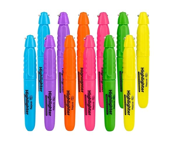 Emraw Mini Fluorescent Highlighter with Cap Clip. Smooth Glide Solid Gel Student Study Kit Assorted Colors, (12 Pack) - Image 1