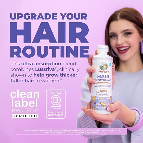 MaryRuth Organics Women's Hair Growth MAX Liposomal | with Lustriva® + Biotin 10000mcg + Pumpkin Seed Oil | Thicker Hair | Hair Care | Wrinkles, Fine Lines, Skin Care | Ages 18+ | 15.22 Fl Oz thumbnail 2