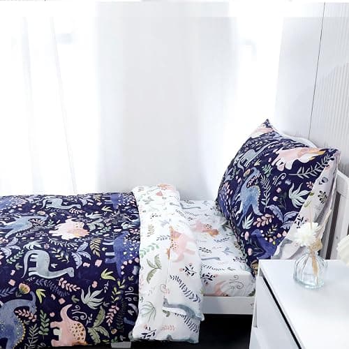 Pea Pod 4 Piece Dinosaur Toddler Bedding Set for Boys, Premium Blue Toddler Comforter Set Crib Sheets Set Includes Flat Top Sheet, Fitted Sheet, Comforter, Envelope Pillowcase,Ultra Soft thumbnail 7