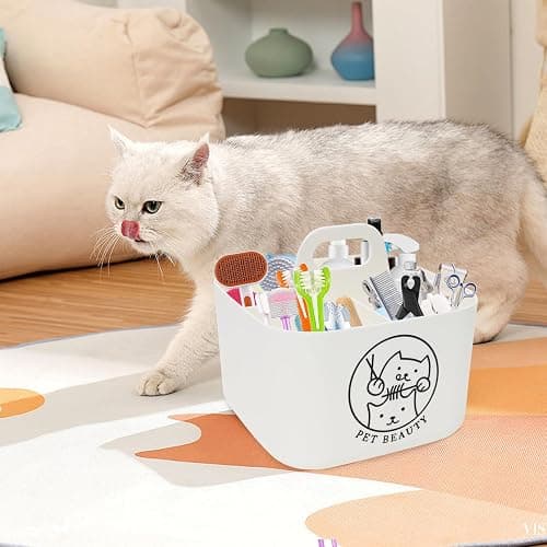 Brabtod Dog Storage Organizer for Grooming Supplies,4-Compartment Caddy for Dog Cat Grooming Kit,Pet Stuff Storage,Ieal for Shampoo,Trimmer,Clipper,Combo,Brush-Modern Minimalist White thumbnail 6