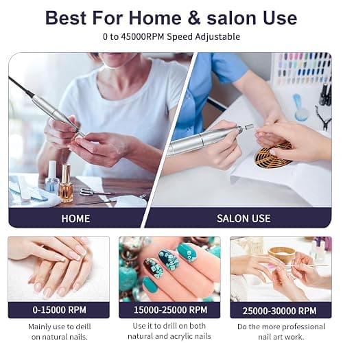 45000RPM Electric Machine Set With LCD Screen File Machine For Acrylic Gels Nails Manicures (White) thumbnail 7