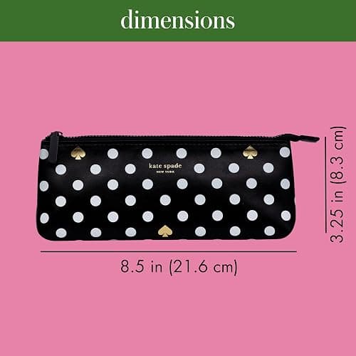 kate spade new york Pen and Pencil Case with Office Supplies, Zip Pouch Includes 2 Pencils, Sharpener, Eraser, and Ruler, Polka Dots (black/white) thumbnail 3
