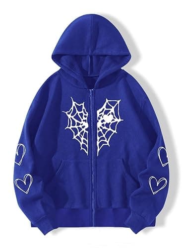 Y2K Gothic Spider Web Heart-shaped Print Hoodied Pullover Punk Zip Up Jacket Coat Harajuku Loose Oversized Streetwear thumbnail 9