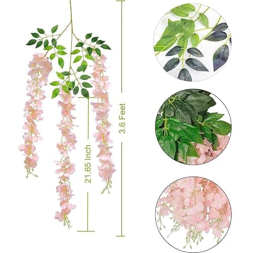 Wisteria Hanging Flowers 12 Pack Artificial Flowers Fake Wisteria Vine Rattan Hanging Garland Silk Flowers String for Party Home Wall Greenery Wedding Decor (Light Pink) thumbnail 2