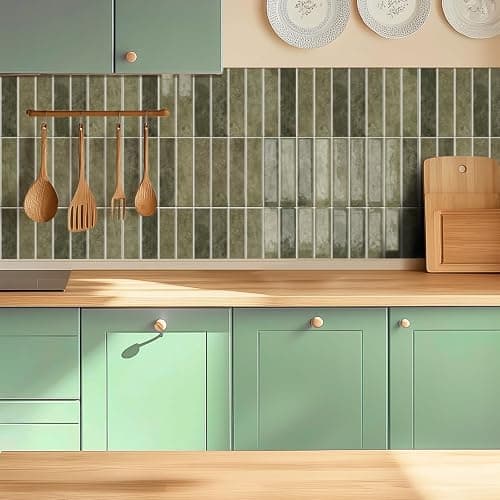 Alwayspon 10 Sheets 12x12inch Retro Green 3D Vinyl Backsplash Tiles, Self-Adhesive Peel and Stick Wall Tile Stickers Stick on Subway Tiles for Kitchen Bathroom Wall thumbnail 6
