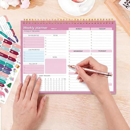 Weekly To Do List Notepad, 8.5''x11'' Weekly Desk Planner with 52 Tear Off Sheets Undated Weekly Planner, Office Accessories, College School Supplies & Essentials for Home & Work Productivity, Pink thumbnail 2