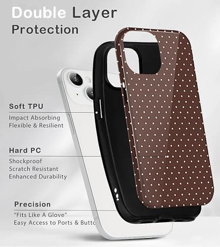 Amzfield for iPhone 13/14 Case Cute Small Polka Dot Aesthetic Retro Design for Women Girls Fall Simple Chic Girly Pretty Dual Layer Hybrid Protection Elegant Phone Case, Brown thumbnail 3