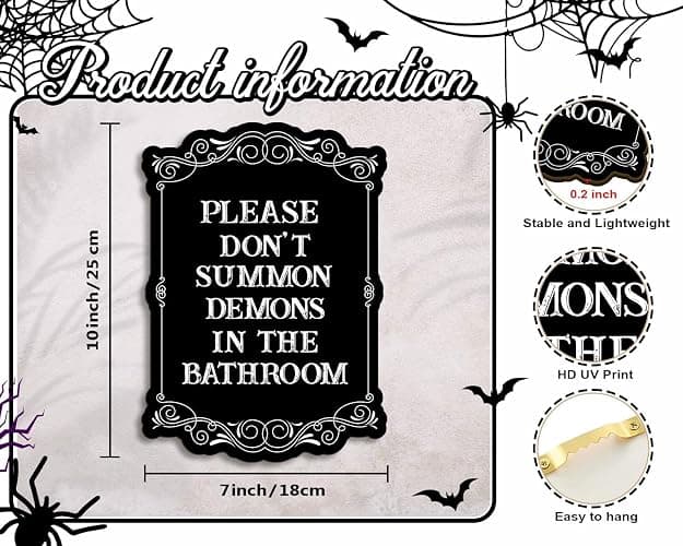 COLOR VALLEY ART Gothic Wall Art, Please Do Not Summon Demons In The Bathroom, Funny Gothic Decor Bathroom Wall Decor, Wooden Spooky Wall Hanging (B, 7x10 Inch) thumbnail 4