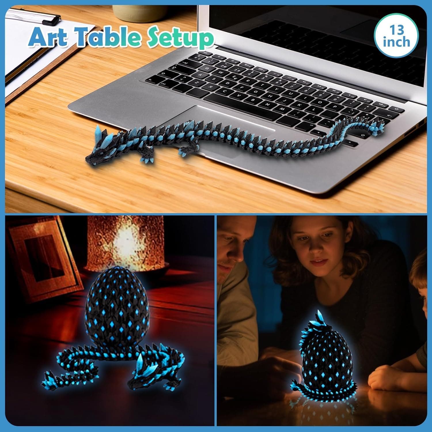 3D Printed Dragon Eggs Mystery Dragon Egg Articulated Animals Glow in The Dark Fidget Toy Crystal 3D Print Dinosaur Eggs for Kids Boys Girls Home Decor thumbnail 5