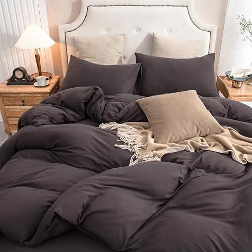 PURE ERA Jersey Knit Duvet Cover Set 100% T-Shirt Cotton Super Soft Comfy 3pc Bedding Set with Zipper Closure (Solid Dark Brown, King) thumbnail 4