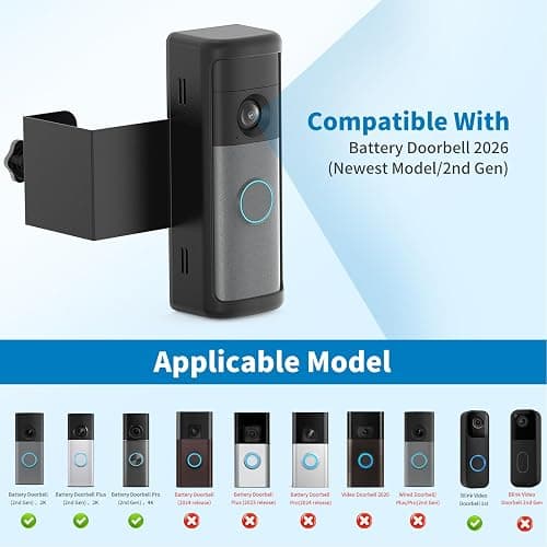 Anti-Theft Ring/Blink Doorbell Mount for 2026 Newest Ring Battery Doorbell/Plus/Pro (2nd Gen), No-Drill Camera Doorbell Kits, Non-Blocking Motion Sensor, Accessories for Apartment & Rental, Black thumbnail 2