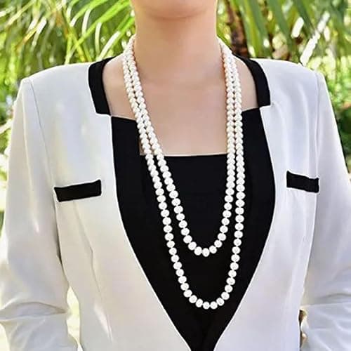 Jidyllic Collier de Perles Art Déco, 150 cm, Perles d'Imitation Blanc, Plastique ABS, Unisex Adulte thumbnail 5