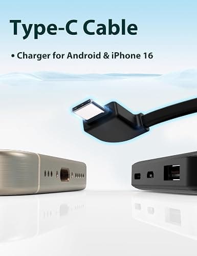 6000mah Ultra Slim Built in Cables Power Bank, Card Size Built in USB C Cords Battery Pack Portable Charger for Phones, 3 Output External Battery Pack Compatible with iPhone, Samsung, Deep Black thumbnail 6