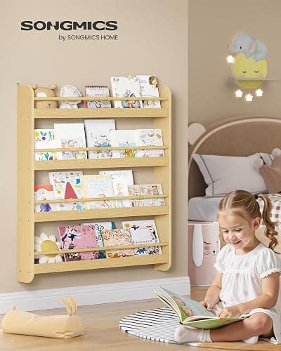 SONGMICS Étagère à Livres pour Enfants, Bibliothèque à 4 Niveaux, Étagère Murale à Jouets, pour Chambre d’Enfant, Salle de Jeux, Naturel GKR014YZ01 thumbnail 3