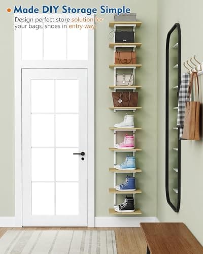 Harwaya White and Natural Tiered Wall Shelf Unit, 5 Tier Display Floating Shelves, Deep Hanging Wall Shelving Unit for Living Room Plants TV, Bedroom Books, Office Décor (White and Natural Wood) thumbnail 4