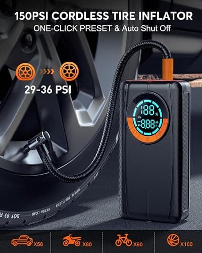HIPOM Jump Starter with Air Compressor, Car Battery Jump Starter (8.0 Gas/7.0L Diesel), Battery Jumper Starter Portable Jump Box, 12V Portable Car Jump Starter with Tire Inflator, LED Light (Model) thumbnail 3