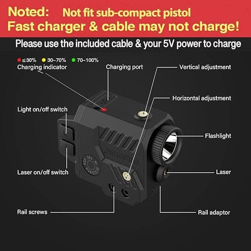 Solofish 800 Lumens Adjustable Pistol Light Laser Combo, Strobe Function Red Laser and Tactical Light Fits for Guns with Rail thumbnail 4