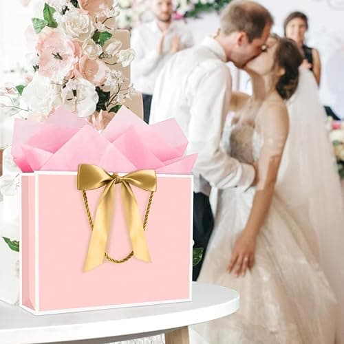 JMANNI Gift Bags, 1PCS Gift Bags Large with Ribbon and 1 Greeting Cards 2 Tissue Paper, Portable Paper Gift Bag with Handles, Birthday Gift Bags,Present Bags for Wedding Party Mothers Day thumbnail 7