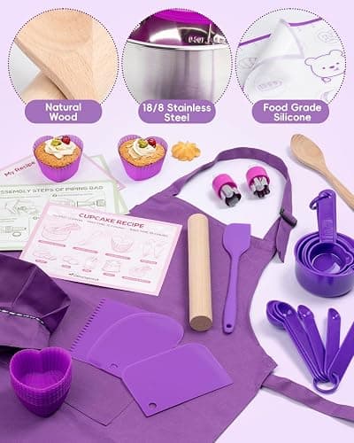 Kids Baking Set–Real Cooking Set for Kids with Kids Cooking Utensils & Kitchen Accessories, Measuring Tools & Baking Supplies,Great Gift for Pretend Play & Montessori Learning (Purple) thumbnail 5