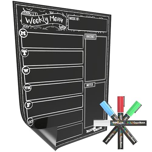 Chalky Crown - Meal Planner Board - Magnetic Dry Erase Menu Board for Fridge Includes 4 Liquid Chalk Markers - Weekly Meal Planner - Blackboard, Grocery List for Kitchen Refrigerator - Black thumbnail 6