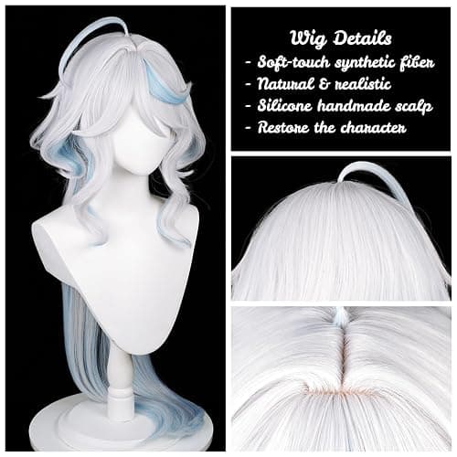 Half and Half Furina Cosplay Wig Fontain Focalors Costume Wigs 39'' Long Curly Wave Synthetic Hair for Women Halloween Costumes Party thumbnail 5