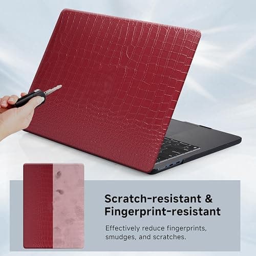 Funut Compatible with Crocodile MacBook Air 15 Inch Case 2025 2024 2023 M4 M3 M2 A3241 A3114 A2941, Elegant Luxury Crocodile Leather Plastic Hard Shell Case & Keyboard Cover, Red thumbnail 4