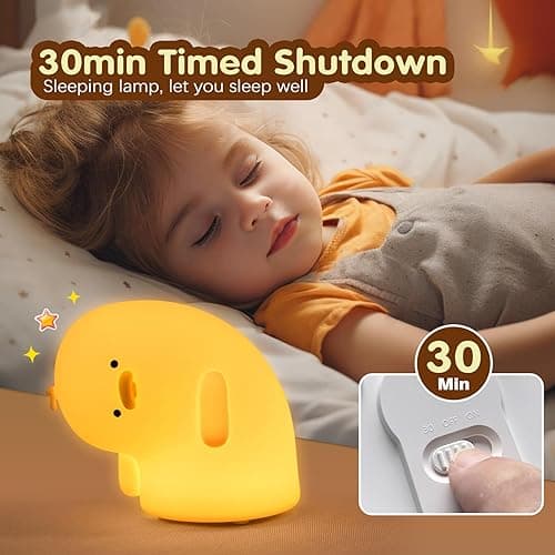 VTIGER Why Duck Night Light, LED Squishy Cute Lamp, Silicone Duck Light for Kids, Dimmable Girls Baby Bedroom Nightlight, Rechargeable Touch Lamp for Breastfeeding Nursery Decor - ‎Duck Yellow thumbnail 4