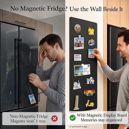 Qiytecno Travel Magnetic Board for Wall: Solution for Non-Magnetic Fridge | 27.6"x 11.8" Matte Black Metal Display Panel for Souvenir Magnets & Photos - Narrow Kitchen Wall Decor for Travelers thumbnail 3