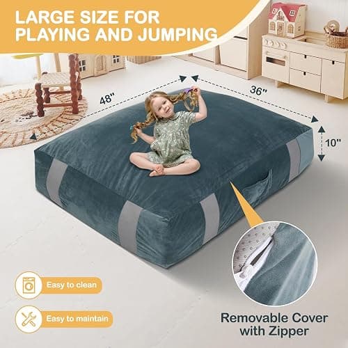 FINCOME 5'x 5' Crash Pads for Kids Sensory Gray Crash Pads with Foam Blocks Washable Velvet Cover Sensory Crash Pad for Climbing Gymnastics Sensory Pad for Sensory Tool, Schools, Sensory Therapy thumbnail 6