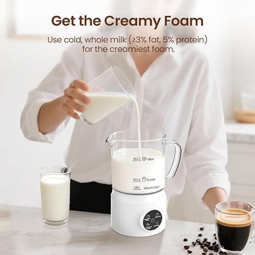 Casimhu 4-in-1 Milk Frother, Electric Milk Frother and Steamer with LED Touch Screen, Ceramic Lining Bottom, Milk Warmer 13.52oz for Lattes, Cappuccinos, and Macchiatos at Home, White thumbnail 7