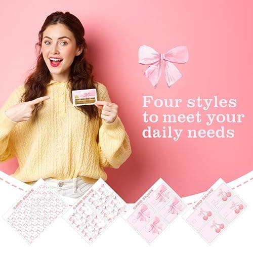 Honoson 16 Pcs Credit Card Skin Cover Set Debit Card Stickers Elegant Waterproof PVC ID Cover Anti-wrinkling for Transportation Fun Gift Idea(Bow,Pink) thumbnail 4