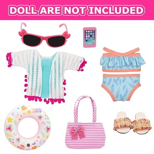18 Inch American Doll Accessories, Fashion Doll Swimming Play Sets for American 18 Inch Girl Including Clothes Swimsuit Sunglasses Phone Shoes thumbnail 4