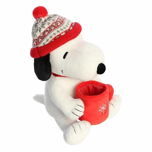 Aurora® Festive Peanuts® Winter Hat Snoopy with Mug Stuffed Animal - Officially Licensed Toys for All Snoopy Fans - Perfect for Holiday Decorations or Gifts - White 12 Inches thumbnail 6