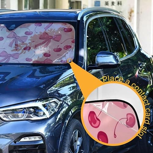 Bow Cherry Pink Windshield Sun Shade Blocks UV Rays Sun Visor Protector Sunshade Accordion Folding Sun Reflector Auto for Car Truck SUV to Keep Your Vehicle Cool thumbnail 4