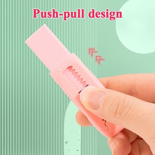 M&G 4+1 Pack Rubber Pink Erasers Sliding Retractable Eraser, Soft Cute Erasers Push Pull Large Pencil Erasers with Plastic Sleeve 4 Refill Eraser for School Students Kids Office Home Supplies thumbnail 8